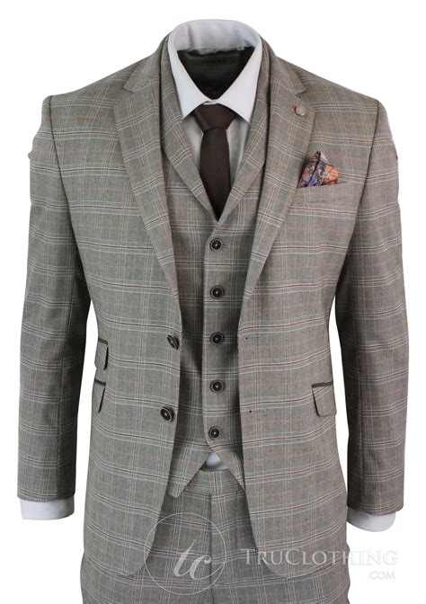 Checks and plain, our single breasted and tuxedo styles lend a refined edge. Simon Templer Hughes - Mens Tan Brown 3 Piece Herringbone ...