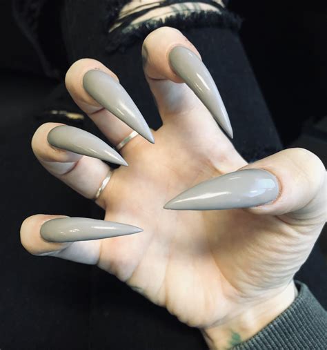 Cool Gray Long Stiletto Nails 🌪 Long Stiletto Nails Curved Nails Pointed Nails