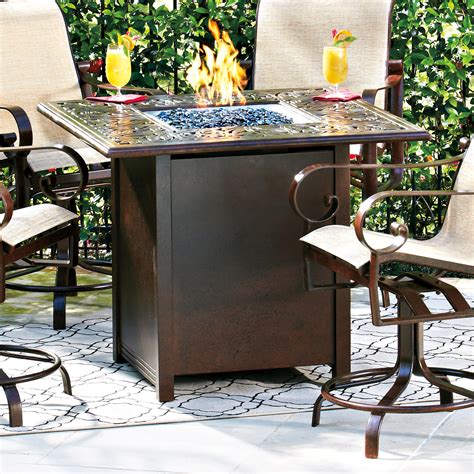 The fire pit is capable of bringing 360 degrees of open flames to your patio. Woodard Napa 42 in. Square Pub Height Fire Pit Table ...