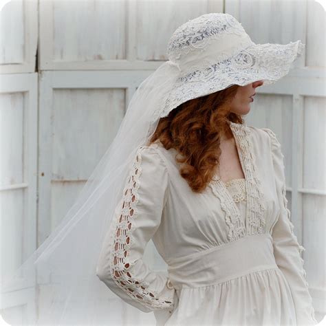 Vintage Wide Brim Lace Wedding Hat With Veil 1970s By