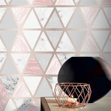 Marble Geo Multicoloured Wallpaper Pink Metallic Triangle Arthouse
