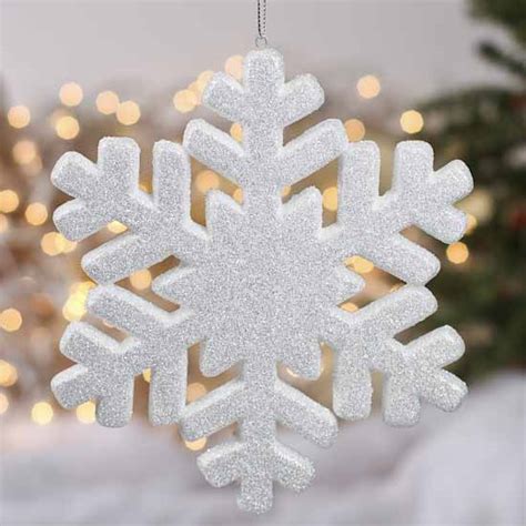 White Glittered Snowflake Ornament Christmas Ornaments Christmas