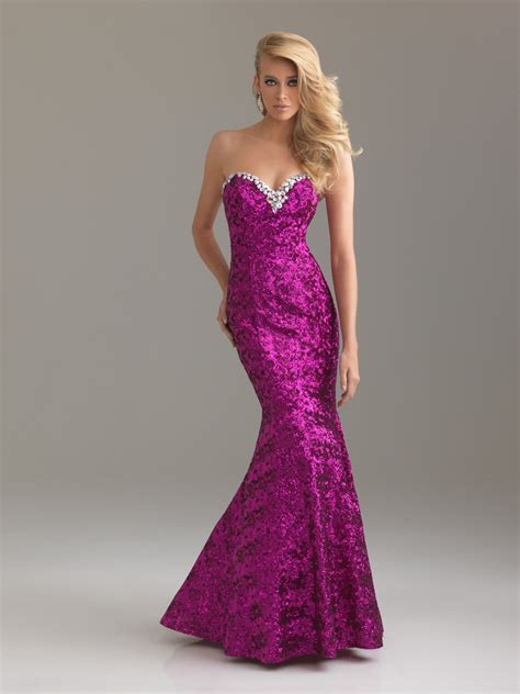 Fuchsia Mermaid Sweetheart Full Length Zipper Sequined Prom Dresses