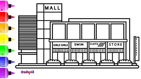 How To Draw A Shopping Mall For Kids Coloring Page For Children