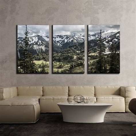 とめて 3 Panels Framed Canvas Wall Art Great Mountain Is Surrounded River