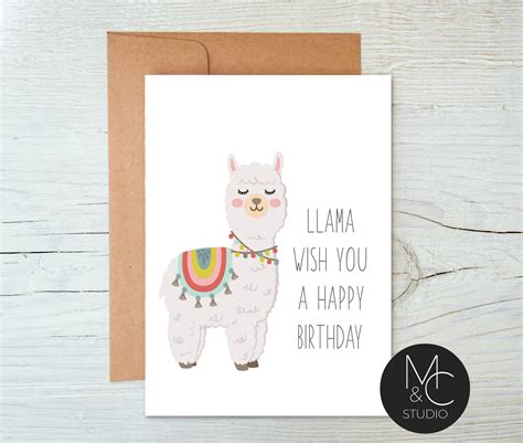 Llama Wish You A Happy Birthday Card Kids Card Birthday Etsy Uk