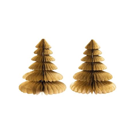 Set Of 2 Honeycomb Paper Christmas Trees Lets Party Gold X1
