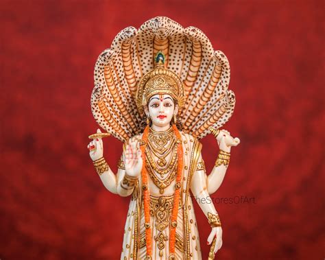 Vishnu Statue 32 Cm Big Hand Painted Dust Marble Lord Vishnu Idol