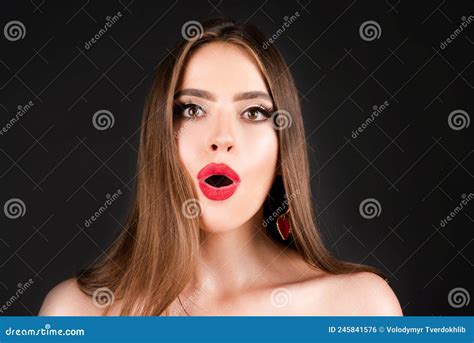 Shocked Face Of Surprised Young Woman Funny Female Shocked Face Expression Unbelievable Stock