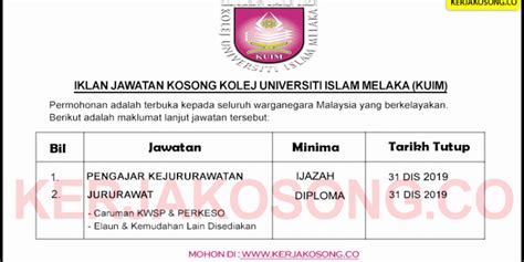 Jawatan kosong kerajaan 2021 di jabatan kebajikan masyarakat (jkm) | permohonan adalah dipelawa daripada warganegara malaysia yang berkelay. Jawatan Kosong Kolej Universiti Islam Melaka (KUIM ...