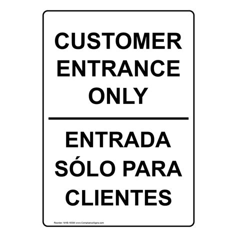 English Spanish Vertical Sign Retail Customer Entrance Only