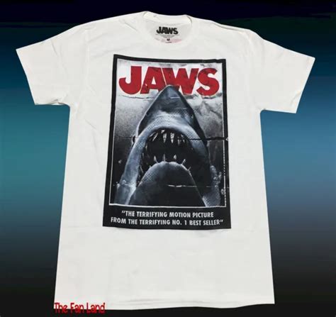 New Jaws Movie Poster 1975 Vintage Classic White Mens T Shirt 1995