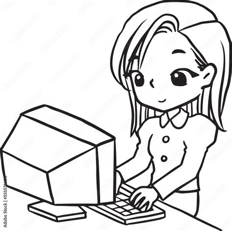 Working Girl Drawing Cartoons Doodle Kawaii Anime Coloring Page Cute Illustration Drawing Clip