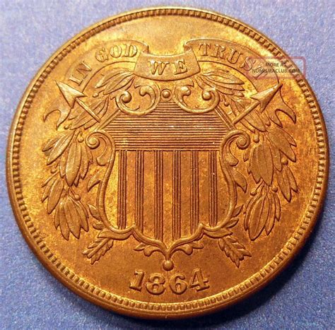 1864 Two Cent Piece Repunched Date Rpd Variety Uncirculated Ms 2052