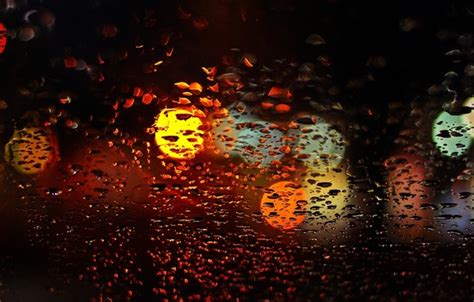 Wallpaper Glass Water Drops Macro Lights Background Rain