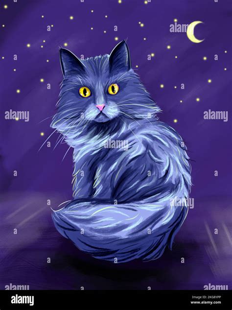 Digital Drawing Of A Moon Cat Stock Photo Alamy