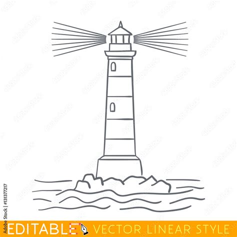 Lighthouse Editable Outline Sketch Stock Vector Illustration Stock