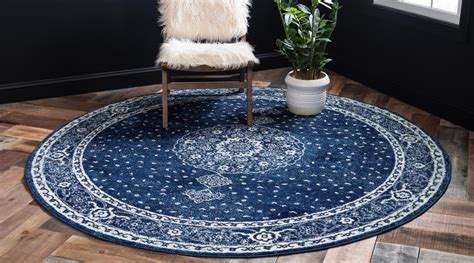 Dover Collection Rug 8 Ft Round Navy Blue Low Pile Rug