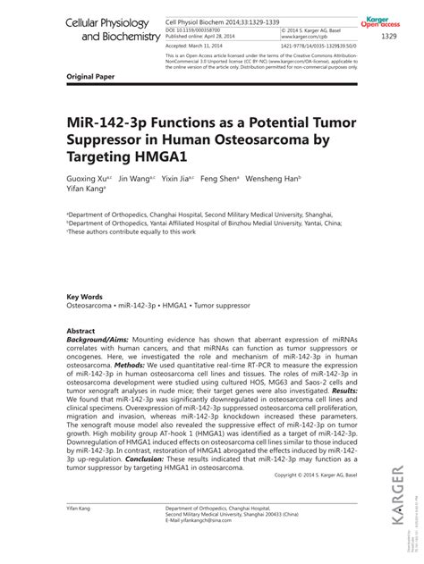 pdf mir 142 3p functions as a potential tumor suppressor in human osteosarcoma by targeting hmga1