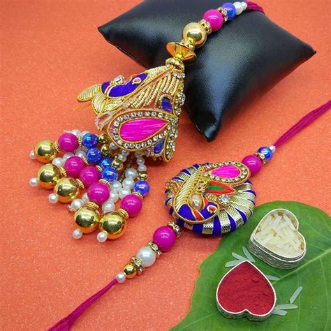 Handmade Designer Lumba Rakhi Set For Bhai Bhabhi Fashioncrab Com
