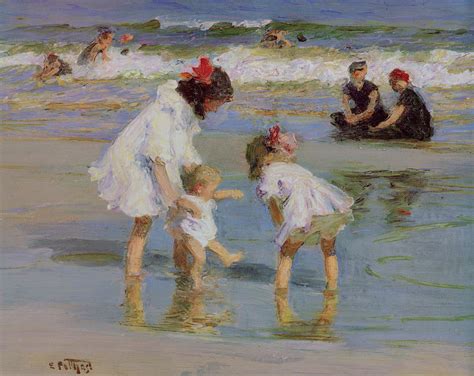 Children Playing At The Seashore Painting By Marcus Jules