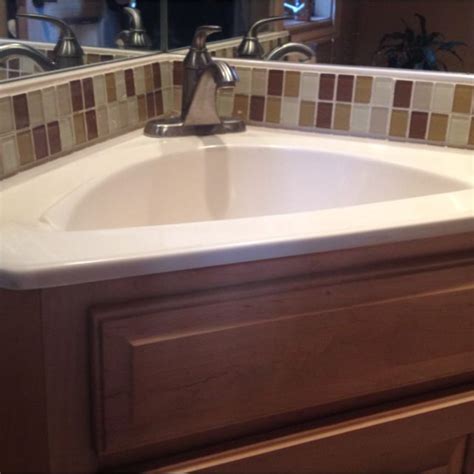 10 best corner bathroom sinks of april 2021. Update your Pre-Fab Corian Sink /Backsplash with glass ...