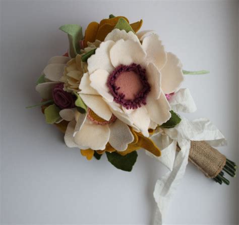 Customized Felt Flower Bridal Bouquet Alternative Wedding Rustic