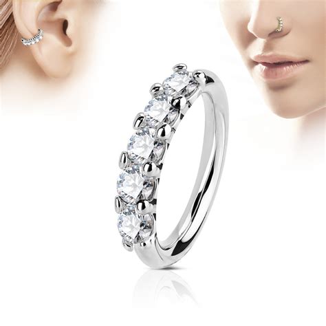 These delicate endless hoops are perfect for your piercings! 14K White Gold Multi-CZ Hoop Ring for Nose, Cartilage ...