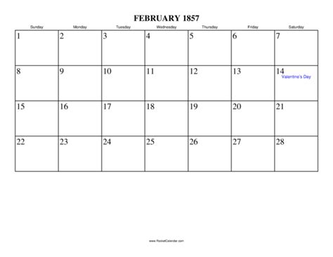 February 1857 Calendar