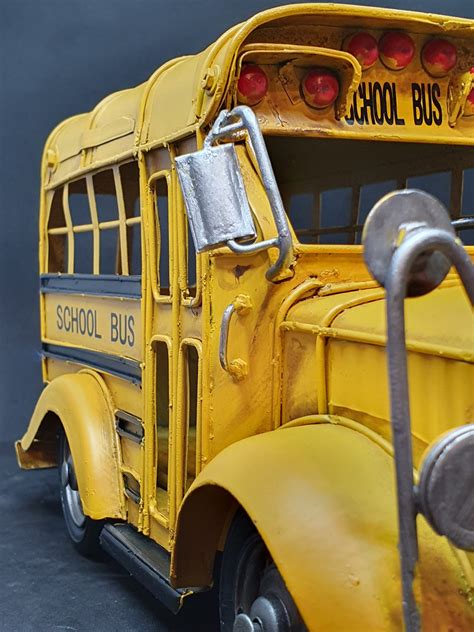 Large Handmade Vintage Style Metal Yellow School Bus Model Etsy