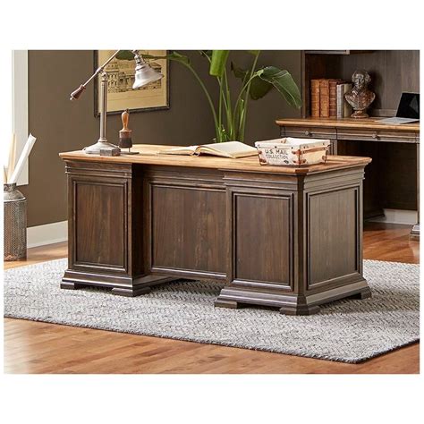 Double Pedestal Executive Desk Solid Wood Plank Top Fully Assembled