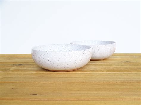 Glossy White Ceramic Soup Bowls Rustic Speckled Stoneware Etsy