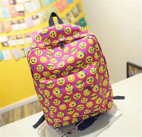 Cute Smiley Face Emoticon Printing School Bags For Children Canvas