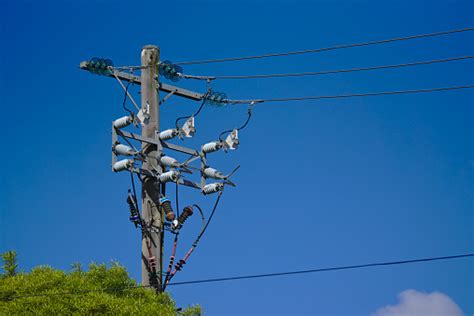 High Voltage Power Lines Electric Post Stock Photo Download Image Now
