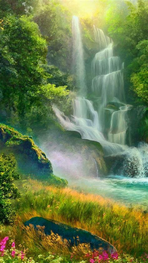 Waterfall And Small House Wallpaper Download Mobcup