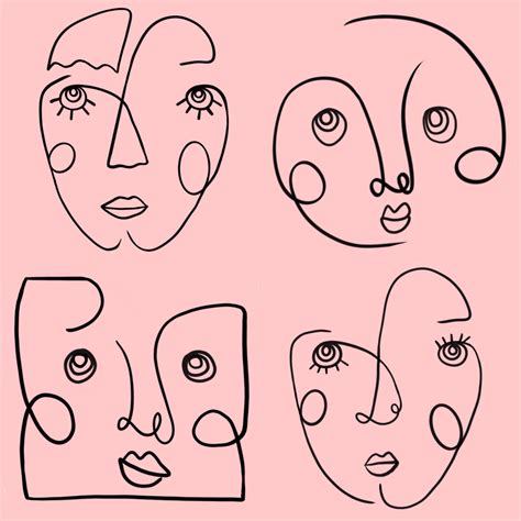 Continuous Line Drawing Doodle Picasso Art Graphic Design Face Faces
