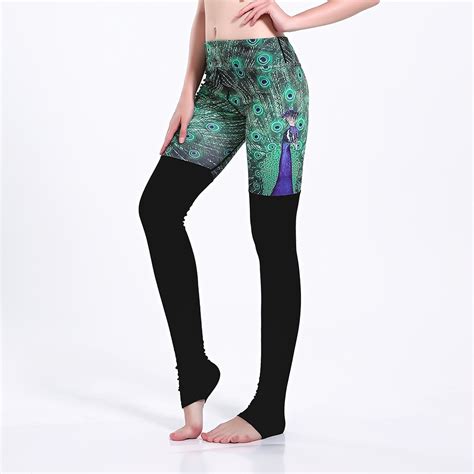 Womens Full Length High Waisted Dance Peacock Feather Pants Plus Size