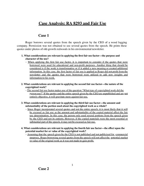 Case Analysis Case Analysis Ra And Fair Use Case Roger