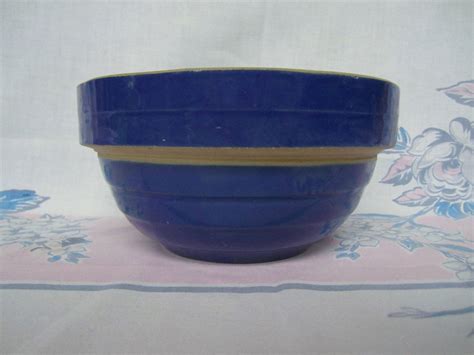 Antique Stoneware Pottery Mixing Bowl Mccoy Blue Drip Etsy