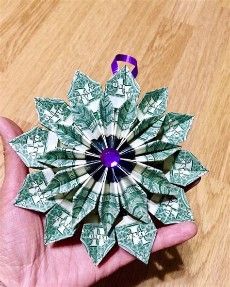 Money Origami Flower Ornament Wreath For Christmas Dollar Bill Etsy