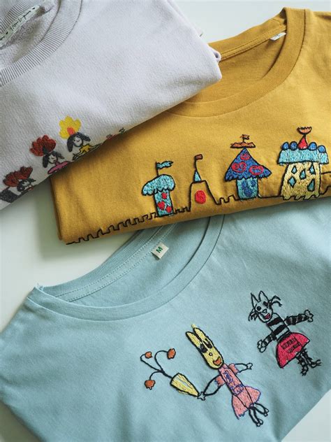 Hand Embroidered T Shirt With Kids Drawing Etsy