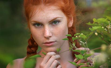 Face Redhead Braid Green Eyes Model Girl Freckles Woman