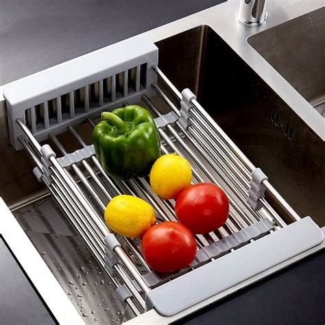 Expandable Dish Drying Rack Over The Sink Dish Basket Drainer With