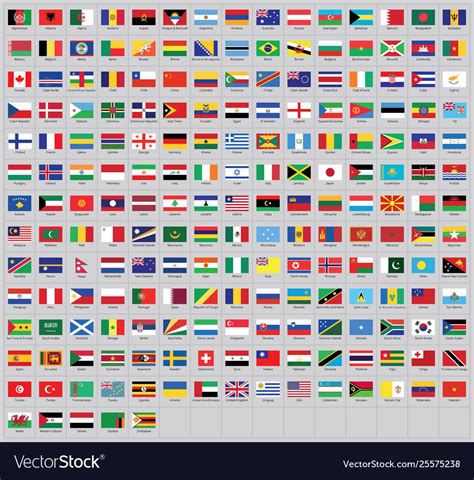 All National Flags World With Names Royalty Free Vector