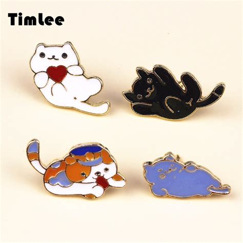 Timlee X092 Cartoon Oil Drop Cat Kitty Pet Metal Brooch Button Pins