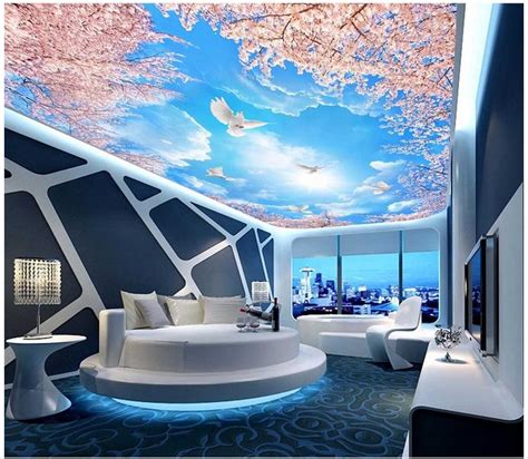 Placed together in the ceiling, these light cover panels produce a beautiful sky panorama across your. 3d ceiling murals wallpaper mural 3d wallpaper Blue sky ...