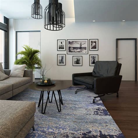 When it comes to living room decorating, modern is a word that gets tossed around a lot when defining a specific style. Abstract blue rug in this stylishly modern living room ...
