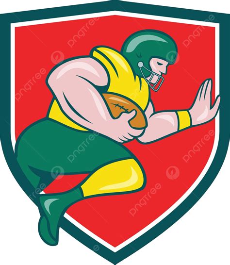 American Football Running Back Charging Crest Cartoon Tailback Man