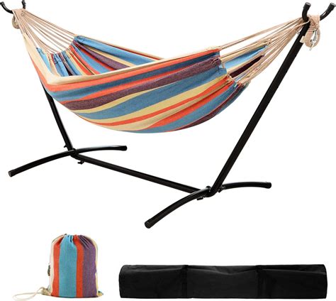Ohuhu 10ft Double Hammock With Stand Cotton Fabric Camping Hammock