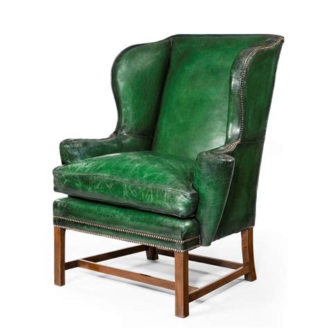 A George Iii Green Leather Wing Arm Chair Wick Antiques